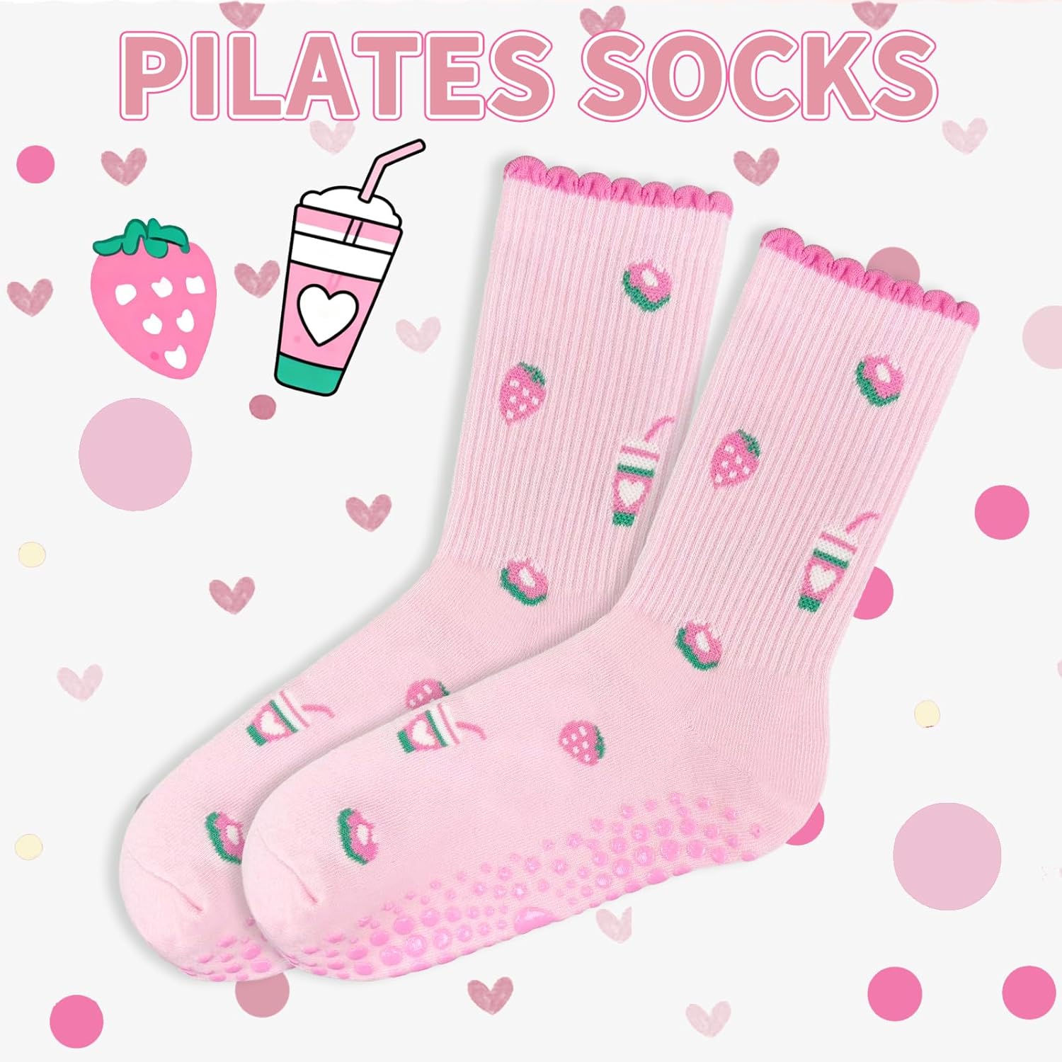 Pilates Crew Socks for Women Ruffle Grip Yoga Barre Cute Non Slip Sticky Workout Dance Sock - Image 4