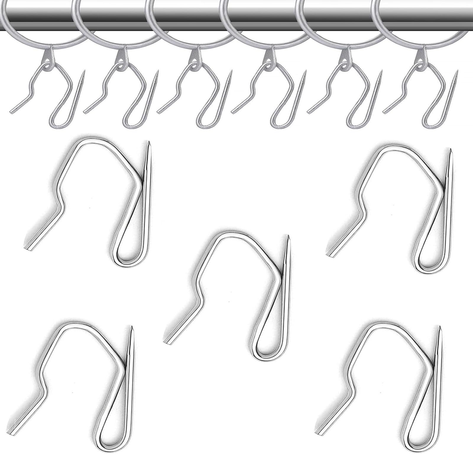 Umyeoqoyo Sliver 100 Pcs Heavy Duty Zinc Metal Drapery Pin Hooks, Metal Curtains Hooks, Pinch Pleat Curtainhooks For Pencil Pleat Curtain