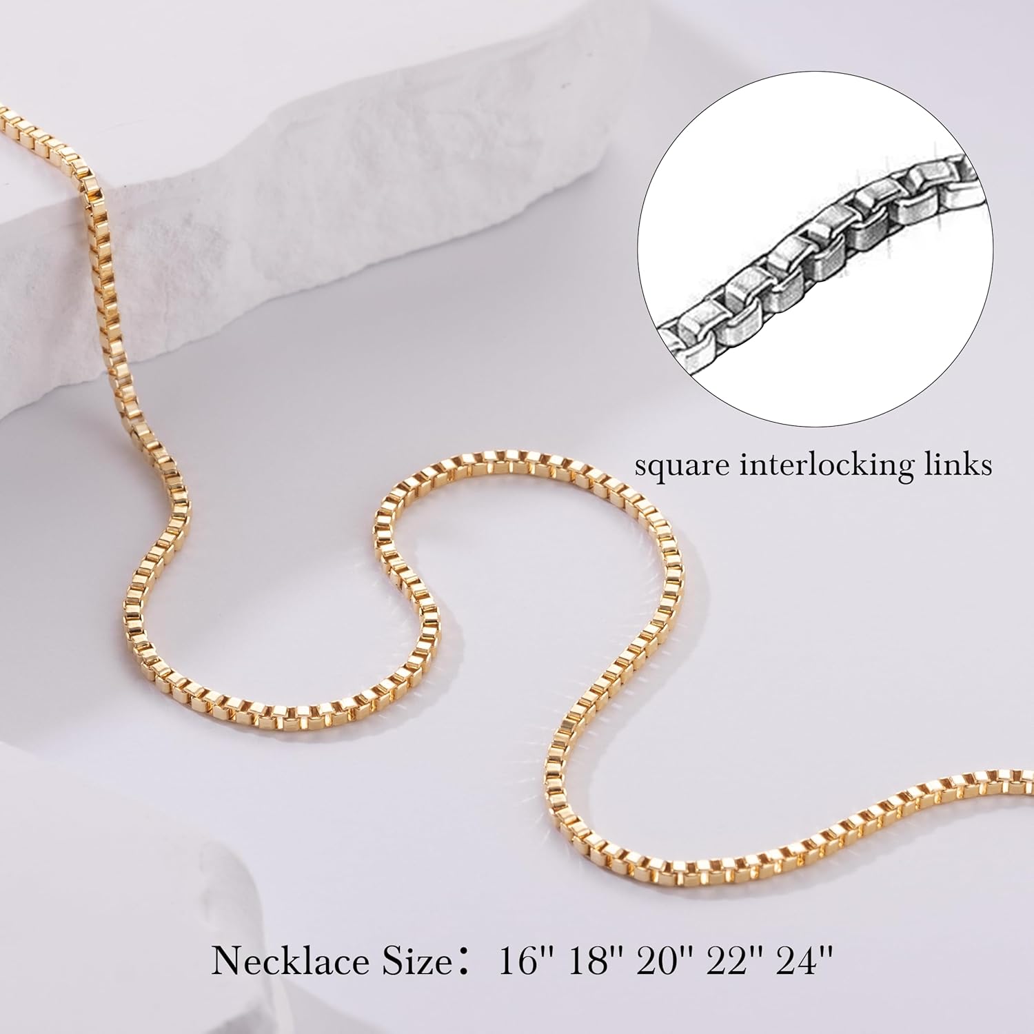 14K Gold Necklace for Women Gold Chain for Men 1/1.5/2mm Wide Thin Box Chain Thin Necklace for Women Chains Minimalist Classic Hip-Pop Necklaces Non Tarnish from 16''-26'' - Image 2
