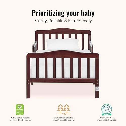 Miniatura 4 de Dream On Me Cama de diseño clásico para niños pequeños en color espresso, cama de madera baja al suelo con rieles de seguridad, certificado