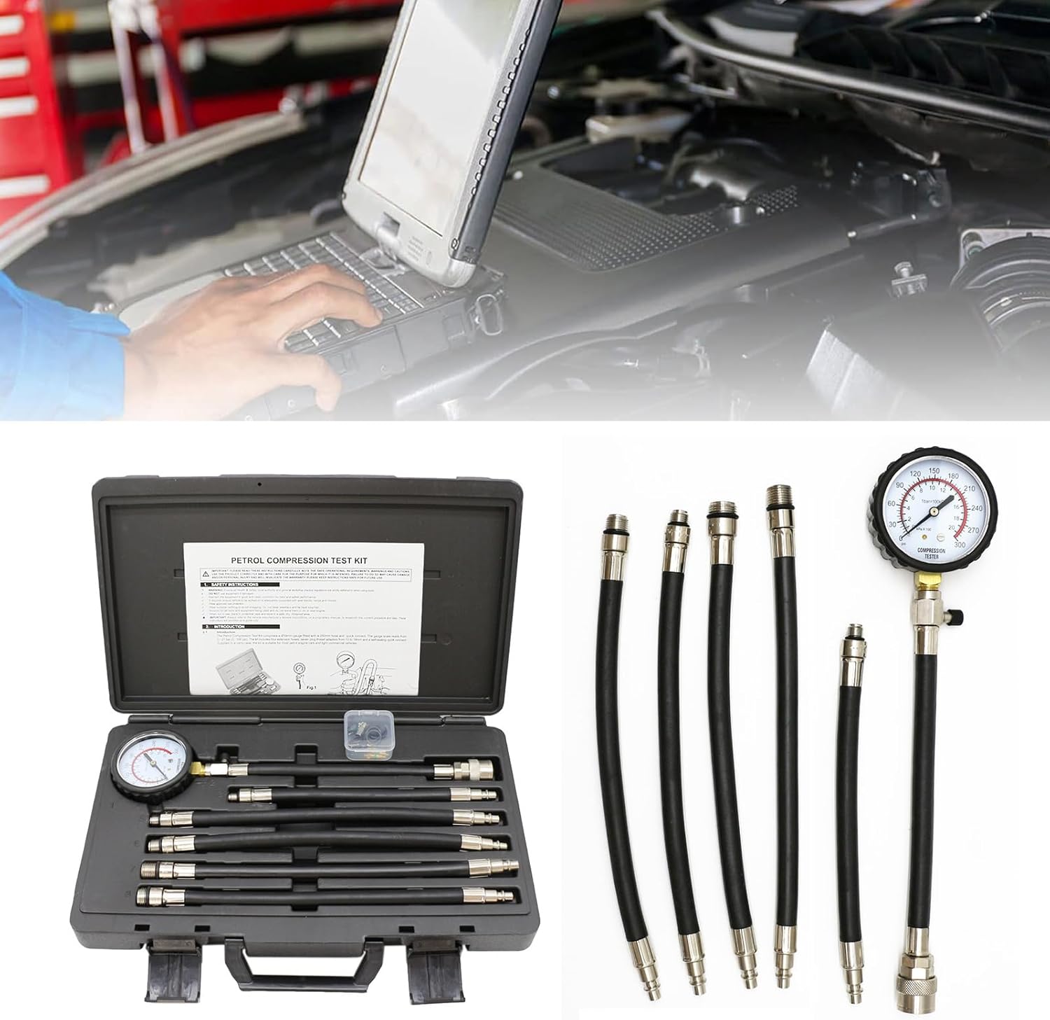 Compression Tester Set for Gasolines Engine Cylinder Compression Tester Gasolines Engine Gauges Set for Car Motorbike