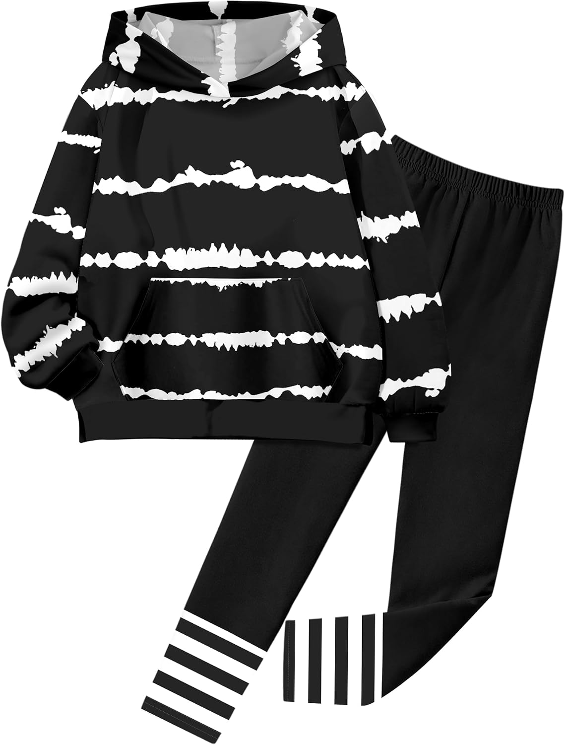 Qaoerde Girls Clothes Long Sleeve Tie Dye Hoodie Sweatshirt Tops and Leggings Sweatpants 2 Piece Fall Winter Outfits 6-12Y
