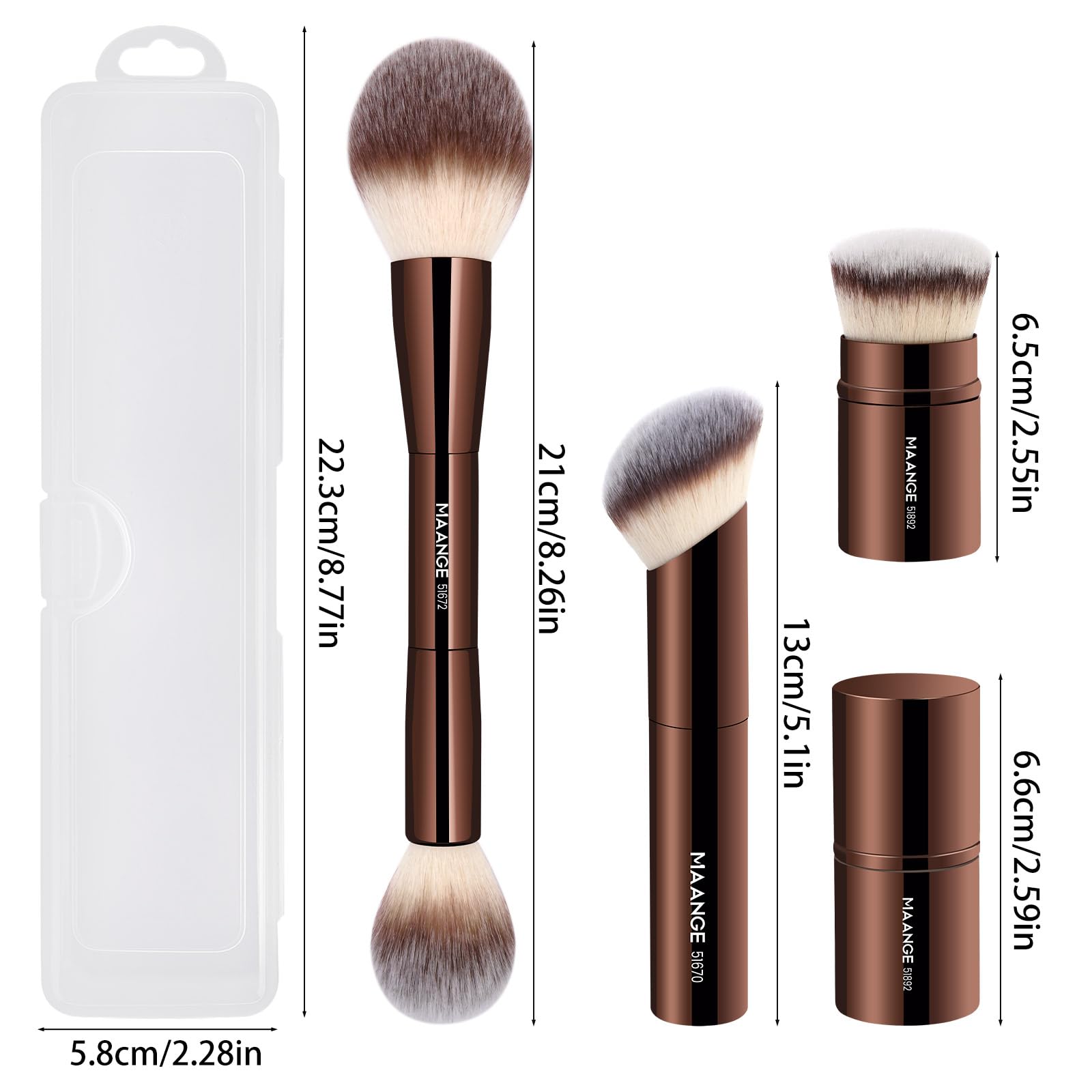 MAANGE Set di 3 pennelli per fondotinta, kabuki, a doppia estremità, pennelli per contouring, per cipria liquida, correttore, crema, cosmetici, miscelazione, fard, lucidatura, strumenti per il trucco