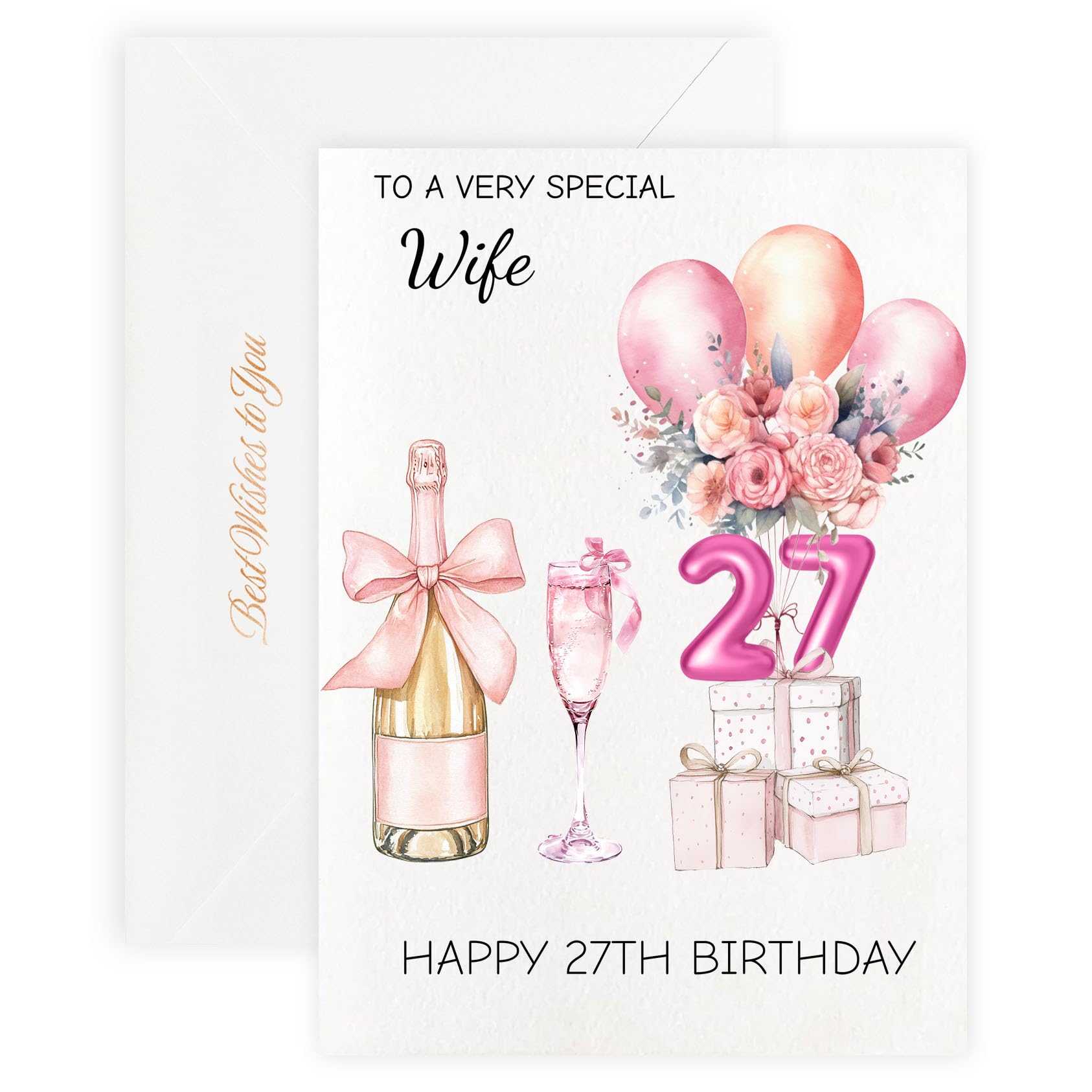 MAGJUCHE Birthday Cards for Wife – Happy 27th Birthday Card from Husband for Her, Elegant Greeting Card for Women with Envelope and Wax Seal, 5x7 Inch