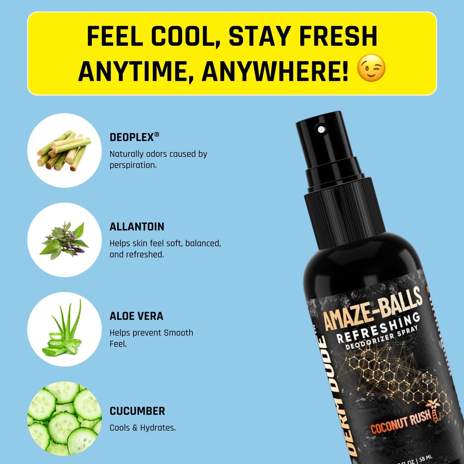 Derm Dude Below-the-Belt Deodorant Bundle | Happy Sack Anti-Chafing Cream 2oz + Amaze Ball Deodorant Spray 2oz | Groin & Sack Odor Control, Sweat Protection, Talc-Free, Aluminum-Free with DeoPlex & Al