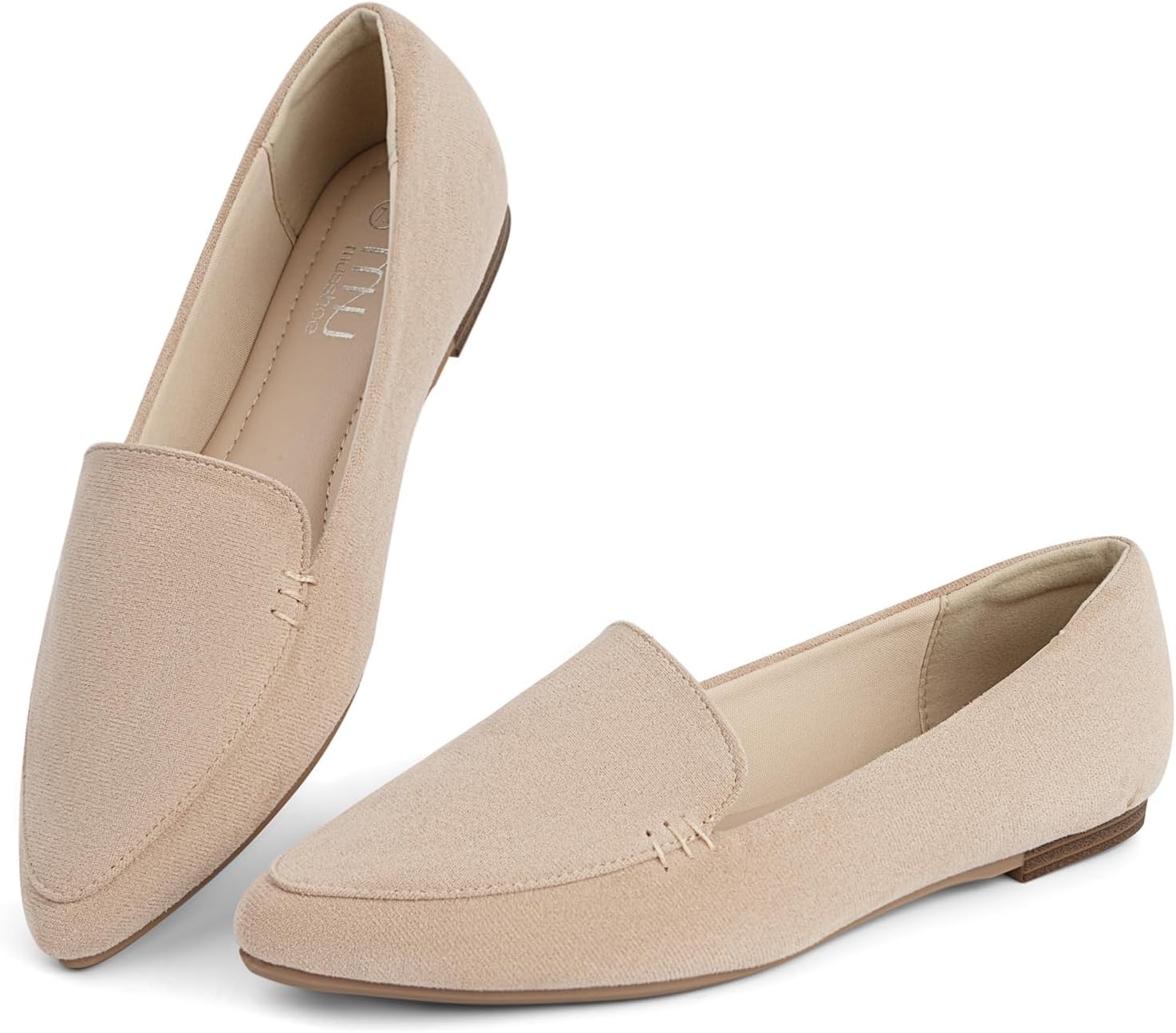 MUSSHOE Pointed Toe Flats for Women, Comfortable Business Casual Work Shoes, Slip On Loafers with Arch Support, Office Walking Flats for All Day Standing