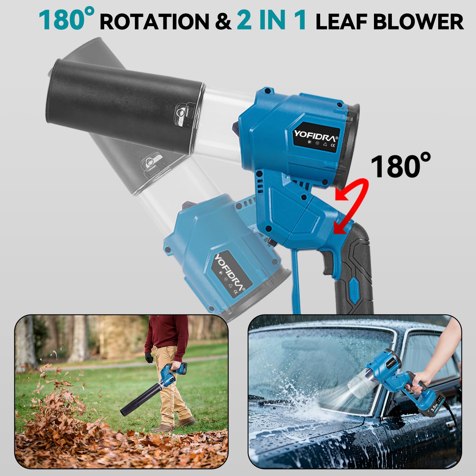 YOFIDRA Bürstenlos Turbo Jet Akku-Laubbläser, Blau