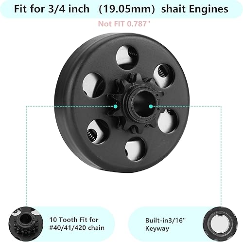 Miniatura 3 de Embrague centrífugo con diámetro interior de 3/4 pulgadas, 10T compatible con cadena #40/41/420, embrague Go Kart apto para minibike MB165 y MB200