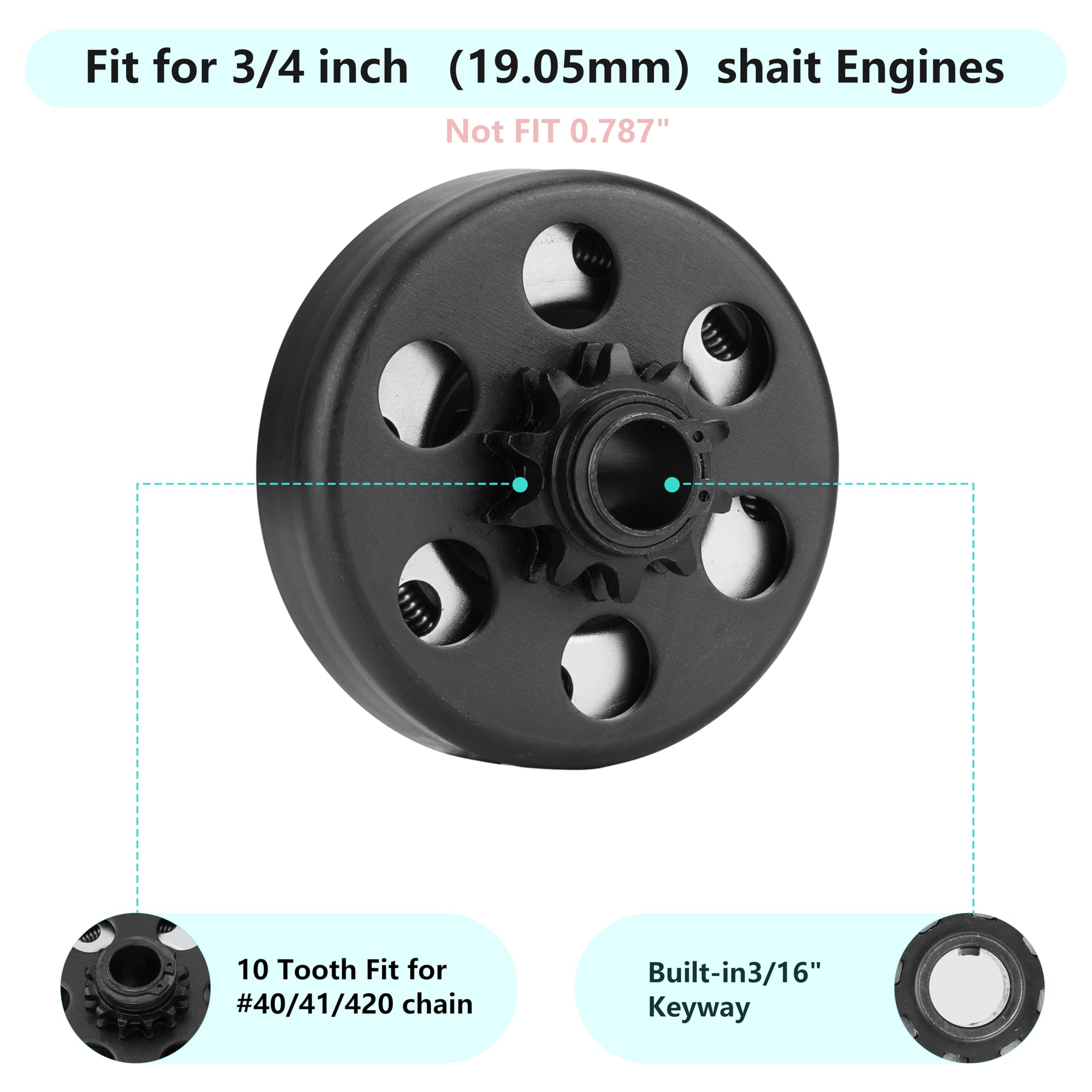Go Kart Embrayage 3/4 alésage 10T avec chaîne #40/41/420, embrayage centrifuge pour Minibike MB165 & MB200 et moteurs Honda clonés GC160, GC190, GX120, GX140, GX160, GX200 jusqu'à 6,5 HP
