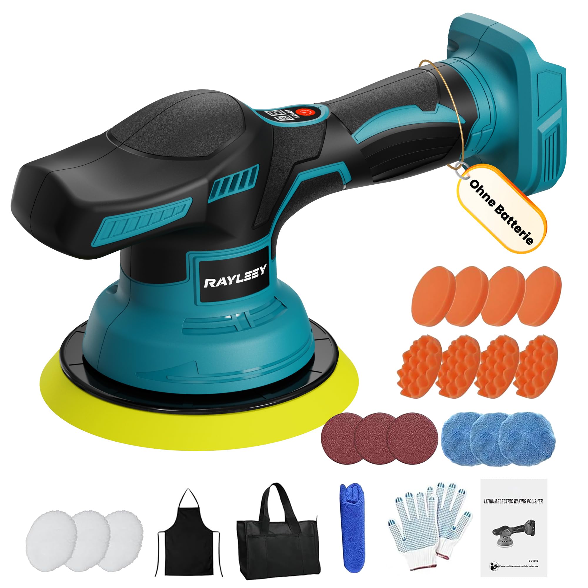 Poliermaschine Auto für Makita 18V Akku (Ohne Akku), Exzenter poliermaschine, 8 Variable Geschwindigkeit, Akkupolierer mit Polierteller, Auto Politur Set für Autopflege Polieren Autodetailing Wachsen