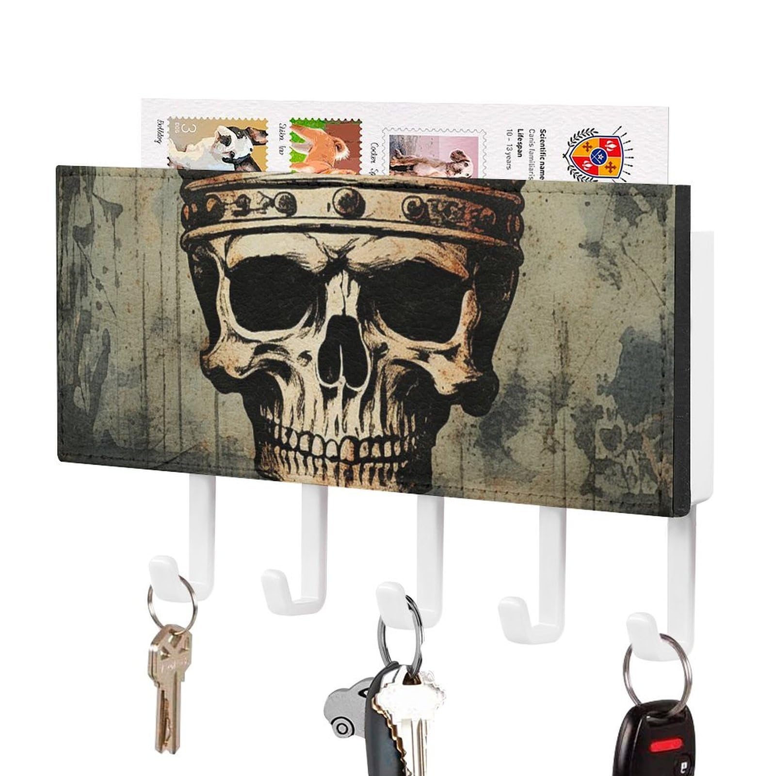 Colgador de llaves de diseño exclusivo de corona de calavera con ganchos robustos de pared premium