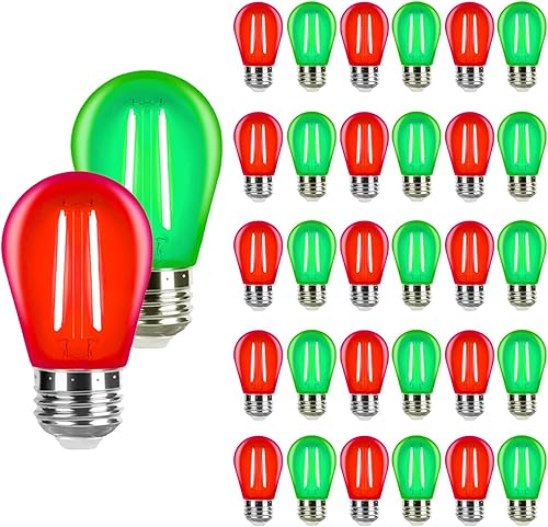 Miniatura 1 de Bombillas LED de colores S14 de 2 vatios, 30 unidades, rojo y verde, bombillas de plástico inastillables a prueba de agua, base E26, repuesto para