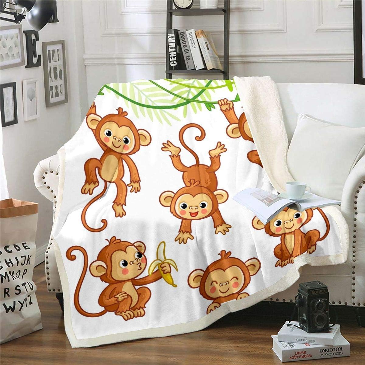 Couverture pour enfant motif singe grand plaid animaux sauvage
