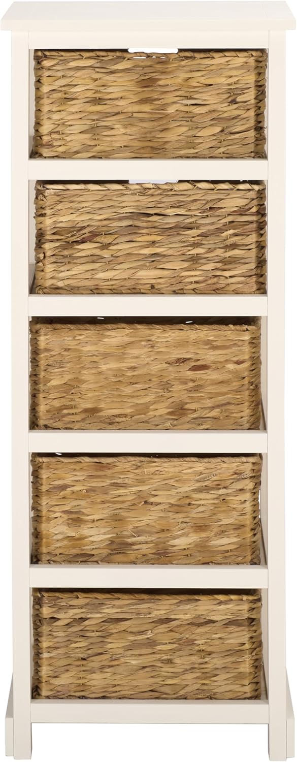 SAFAVIEH Home Collection Vedette Distressed White 5-Drawer Wicker Basket Storage Tower (Fully Assembled)