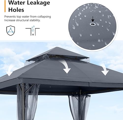 Miniatura 5 de ABCCANOPY Gazebo para patio al aire libre, 11 x 11 pulgadas, toldo de doble techo con mosquitera para patio trasero, terraza, jardín, césped, gris