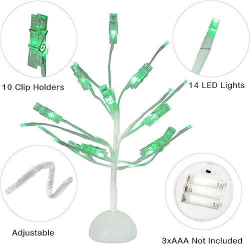 Miniatura 3 de Soporte para tarjetas de regalo de árbol del dinero, soporte de mesa con luces verdes y 10 clips para Navidad, graduación y cumpleaños