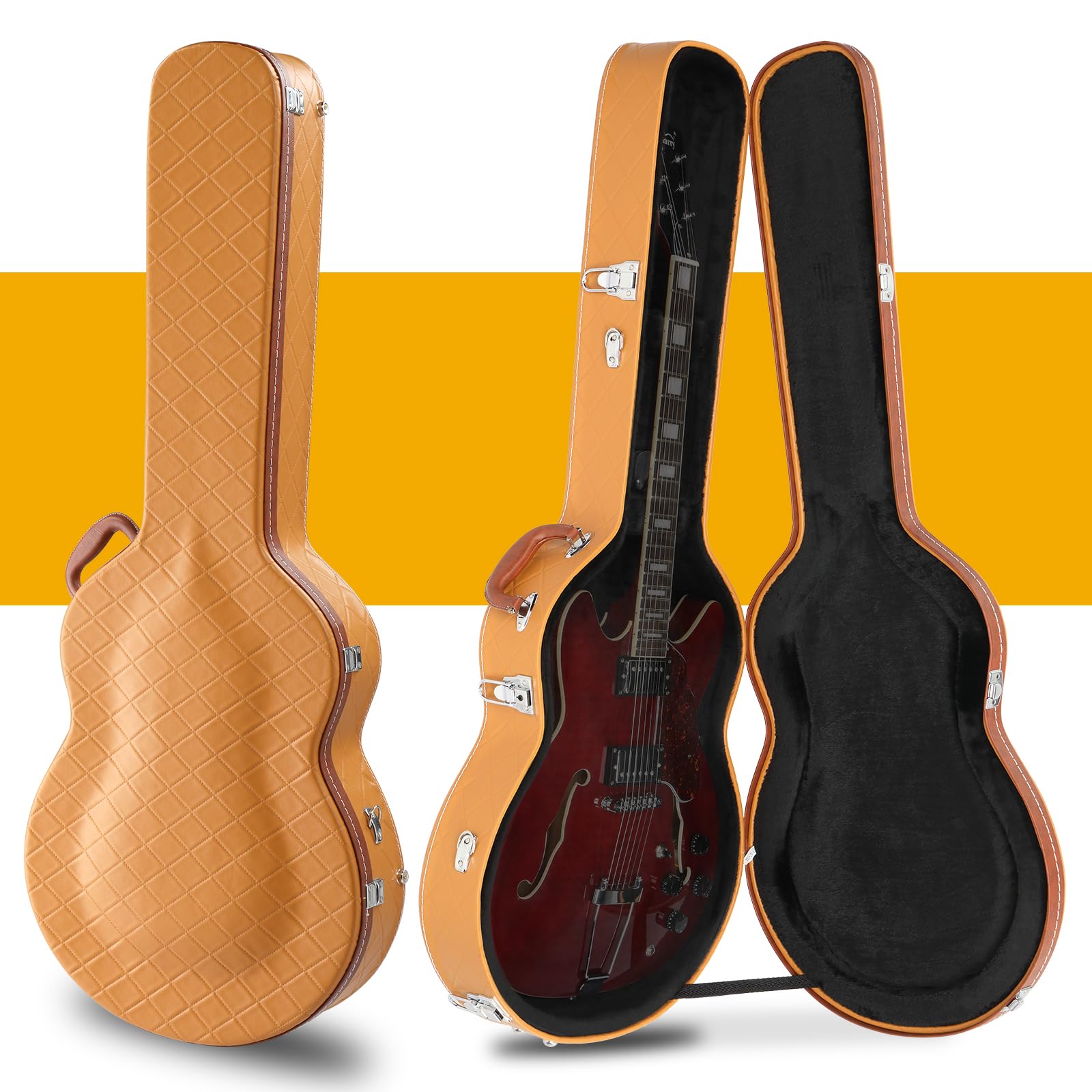 Ktaxon Electric Guitar Case, 42-Inch Hard Case with Lock Latch, Yellow