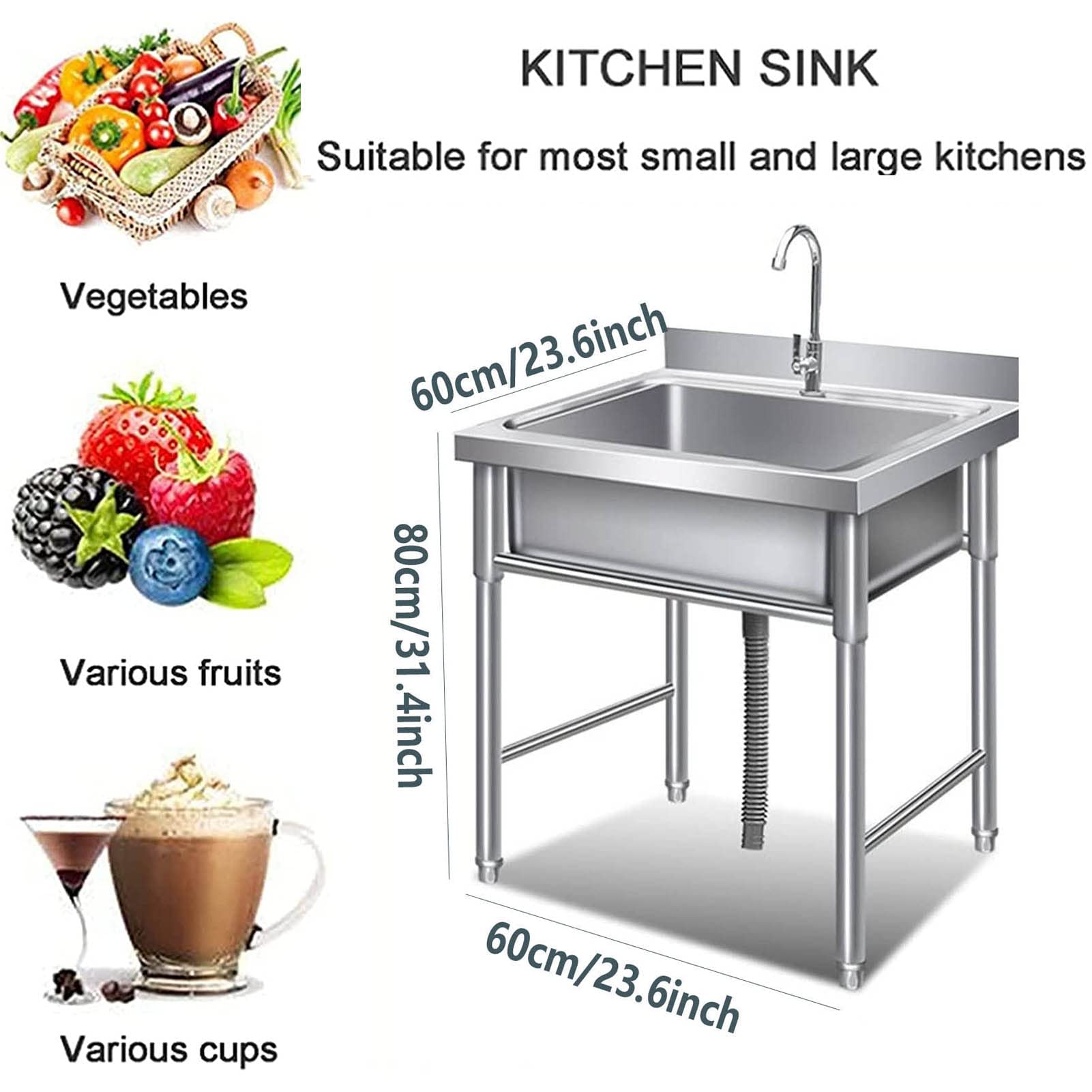 Amazon.co.jp: シルバー 60cm キッチン 家庭用/業務用シンク、厚さ1mm