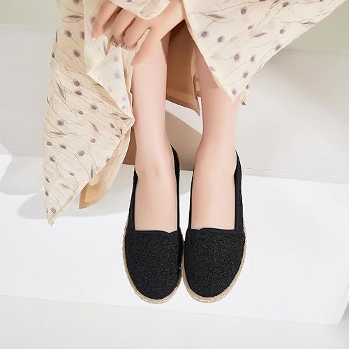 Miniatura 2 de BABUDOG Zapatos planos para mujer con bordado de flores, zapatos de ballet de encaje blanco, zapatos planos elegantes y cómodos