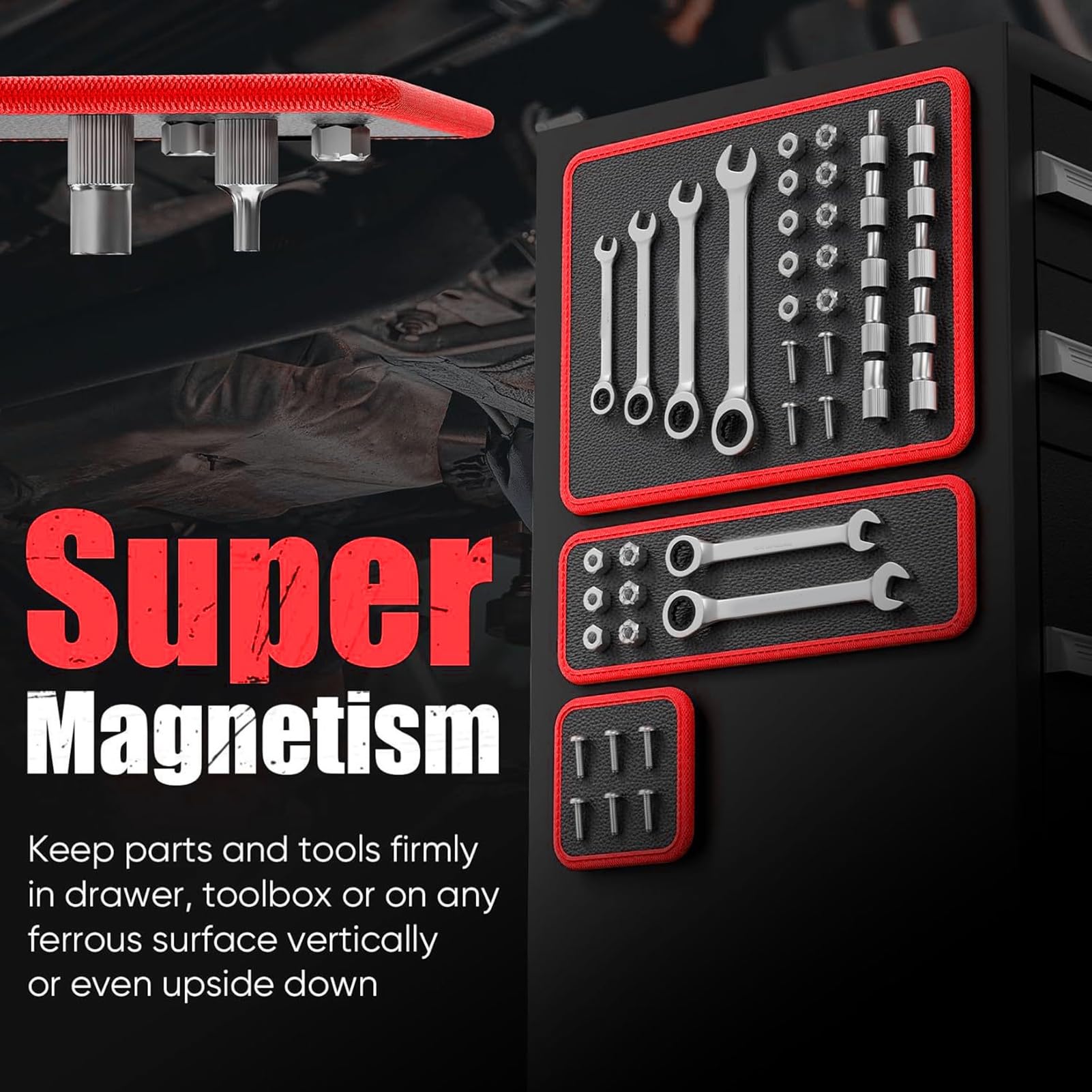 banapoy Set Tappetini Magnetici, Supporto Flessibile per Parti Magnetiche, Tappetino per Piccole Parti Metalliche per Garage, Officina, Strumenti di Riparazione Auto, Chiave Meccanica, Viti, Bulloni