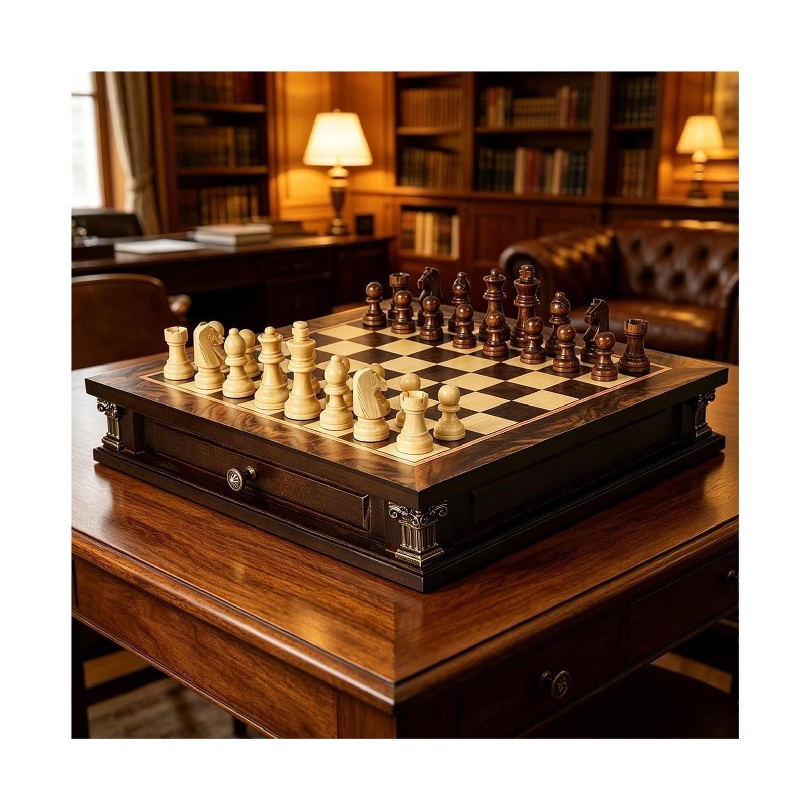 Solid Wood Chess Set, Folding Wooden Storage Box