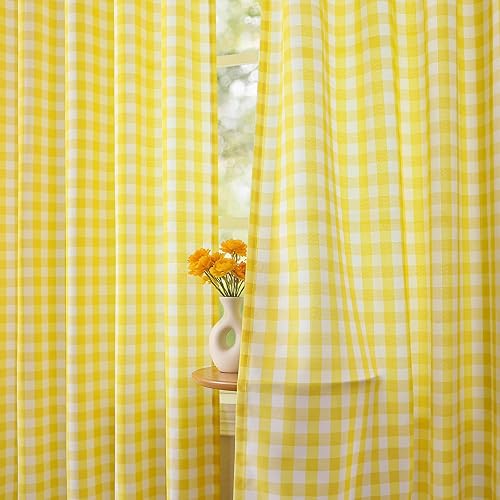 Vista 11 de WUBODTI - Cortinas navideñas rojas a cuadros búfalo, 63 pulgadas de largo, 2 paneles, cortinas cortas de cuadros rojo y negro estilo country, Rojo