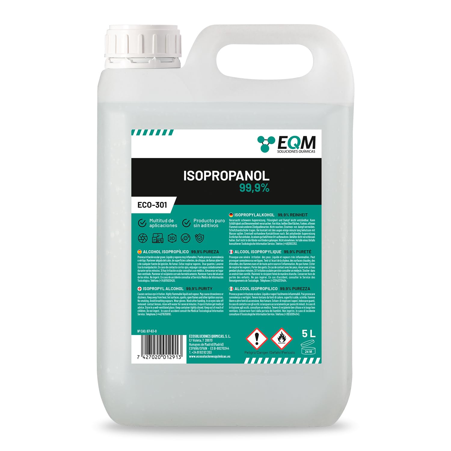 EQM - ECO-301 - Alcohol Isopropílico 99,9% - 500 ML - Isopropanol - Limpieza componentes electrónicos, objetivos y pantallas - Limpieza de resinas en impresión 3D - Limpiacristales y desengrasante — view 10