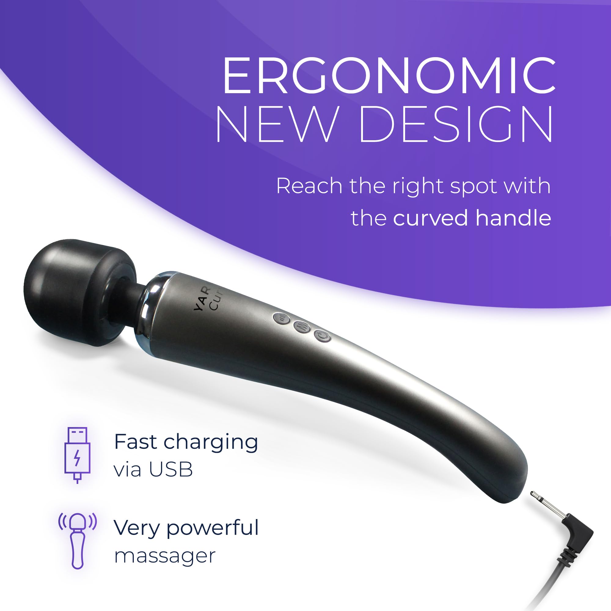 Masseur sans fil de Yarosi - Le plus puissant pouvoir vibratoire thérapeutique - Magic Stress Away - Parfait pour la récupération muscularie personnelle après le sport - USB - Curve - Argent