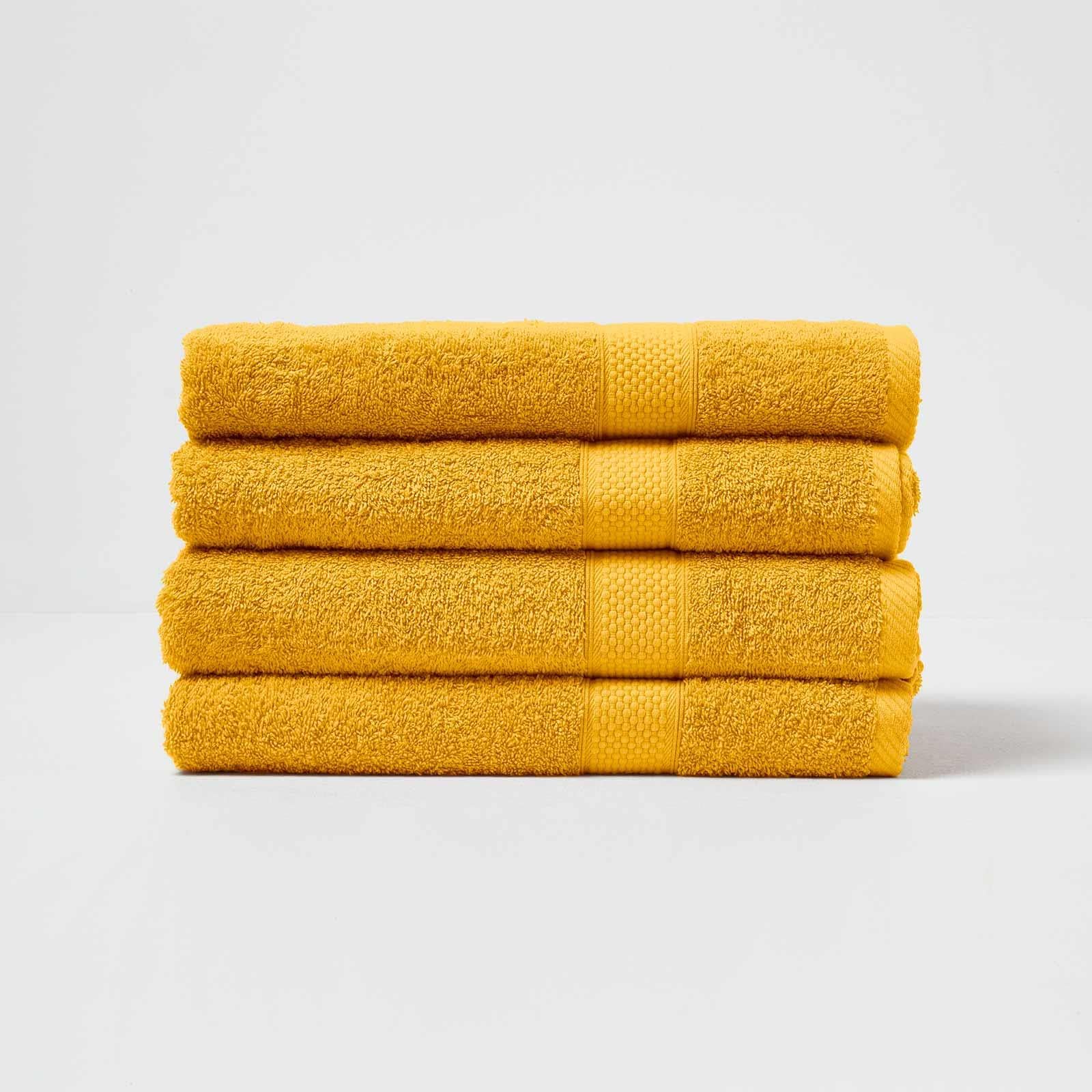 Homescapes Jaune Turkish Cotton Bath Towel Set Of 4, Ochre
