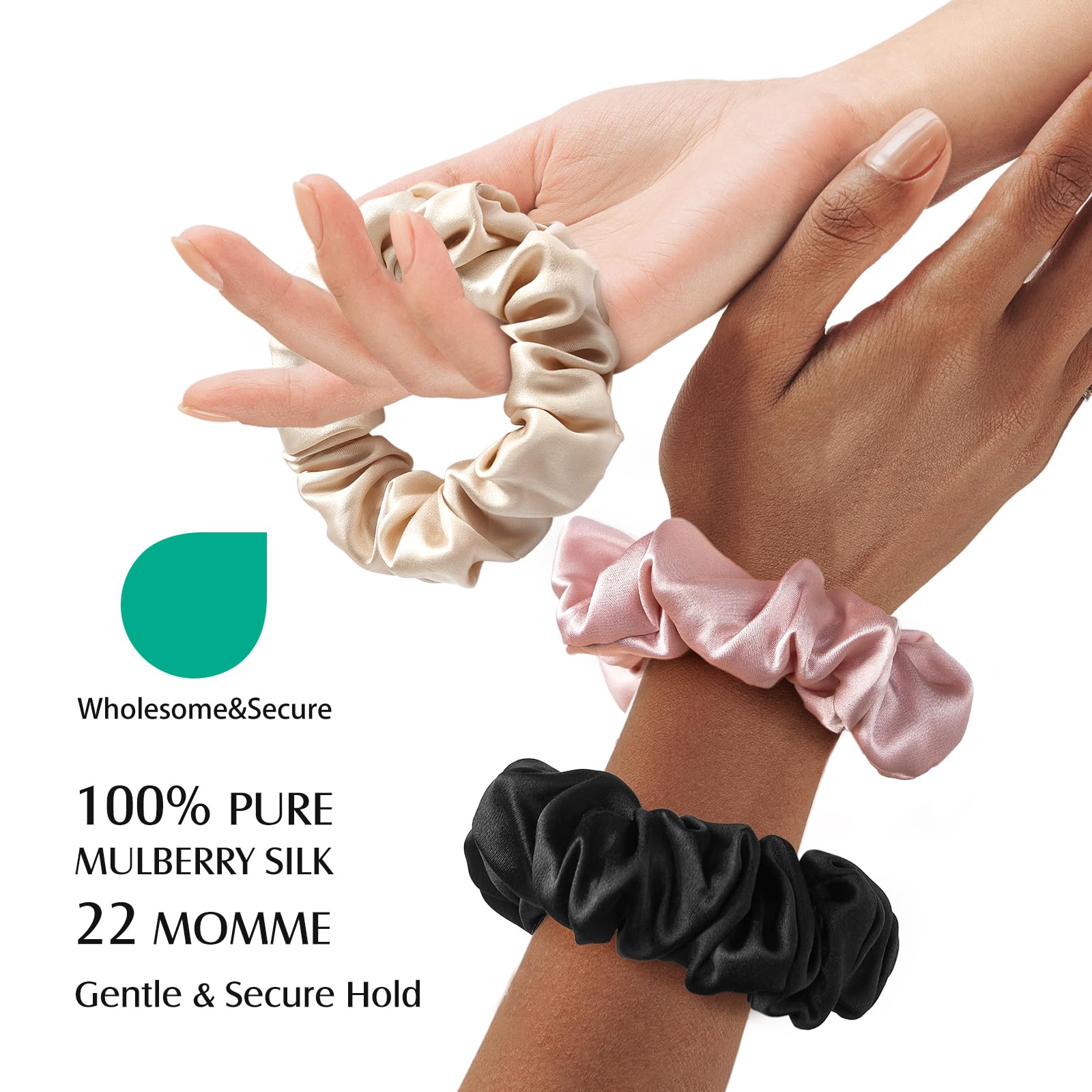 Umisleep Silk Scrunchies 22 Momme 100% Mulberry Silk Hair Ties for Less Frizz & Breakage Hair Bobbles for Women&Girls - Image 2