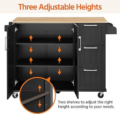 Miniatura 6 de Topeakmart Isla de cocina móvil con encimera plegable carrito de cocina con armario de almacenamiento y 3 cajones y estante de especias para comedor