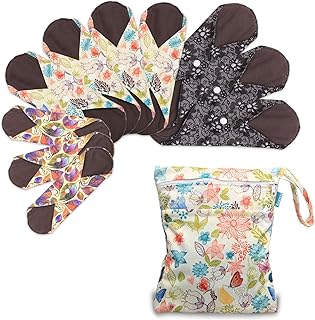 Teamoy 10Pcs Sanitary Pad, Reusable Washable Cloth Menstrual Pads/Panty Liners with Wet Bag, Super-Absorbent, Soft and Comfortable(3pcs×7.9"+4pcs×10"+3pcs×11.6")