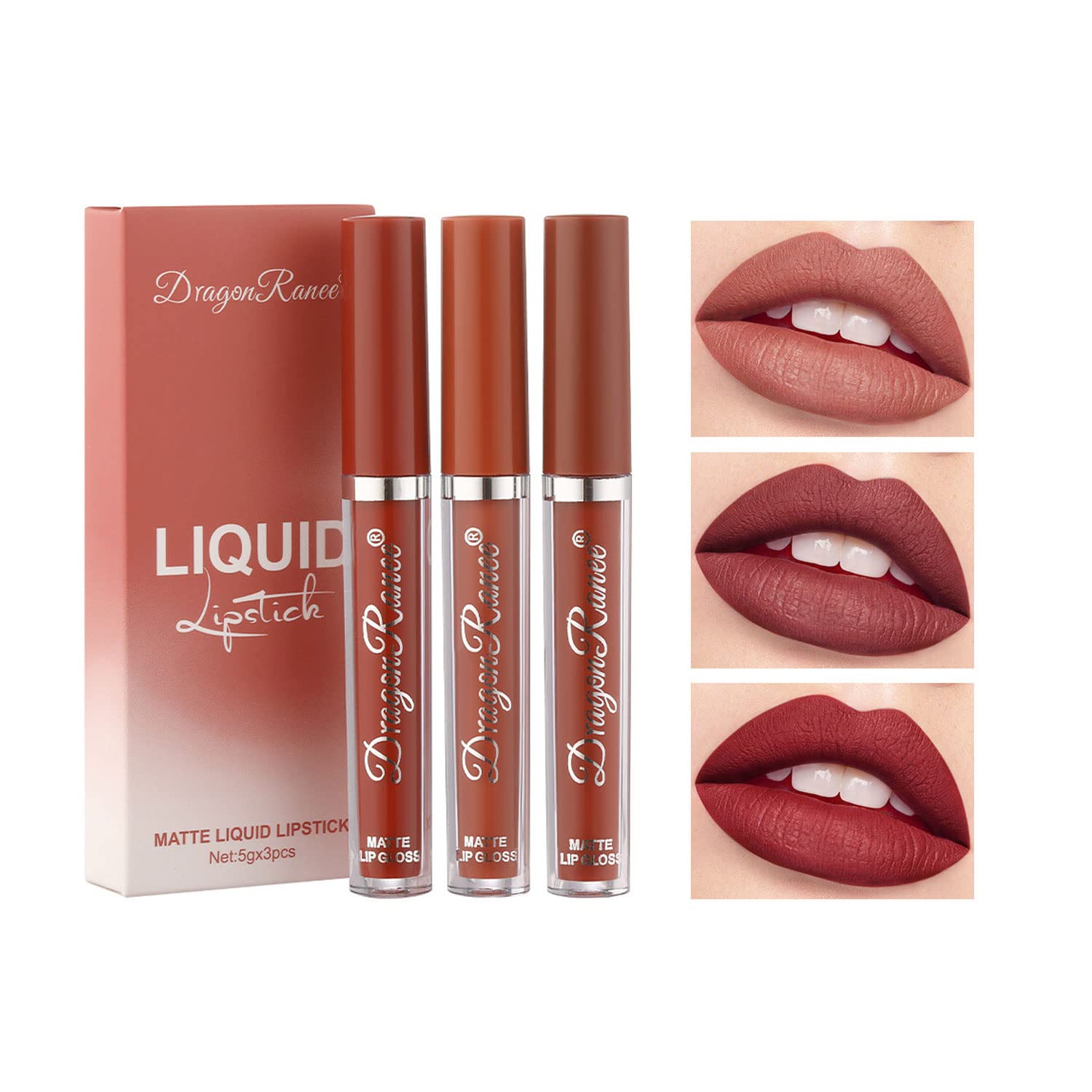 Liquid Lipstick Set, 3 Colors Matte Long-Lasting Wear, Non-Stick Waterproof Lip Gloss Lip Stain for Makeup Collection