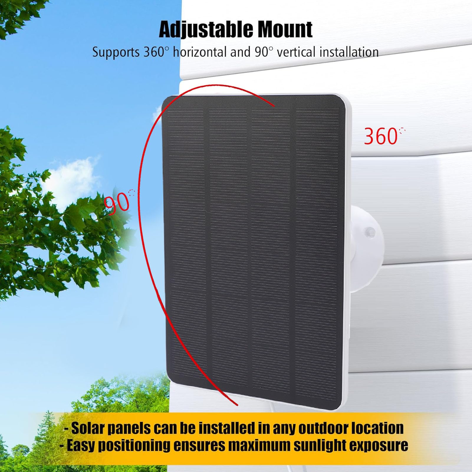 2pcs Cargador Solar para el Timbre con batería Ring, Panel Solar de 10 W con Soporte de Pared Giratorio d360°, Cable de 3 Metros, IP65 para el Timbre con vídeo Ring 2/3/3+/4