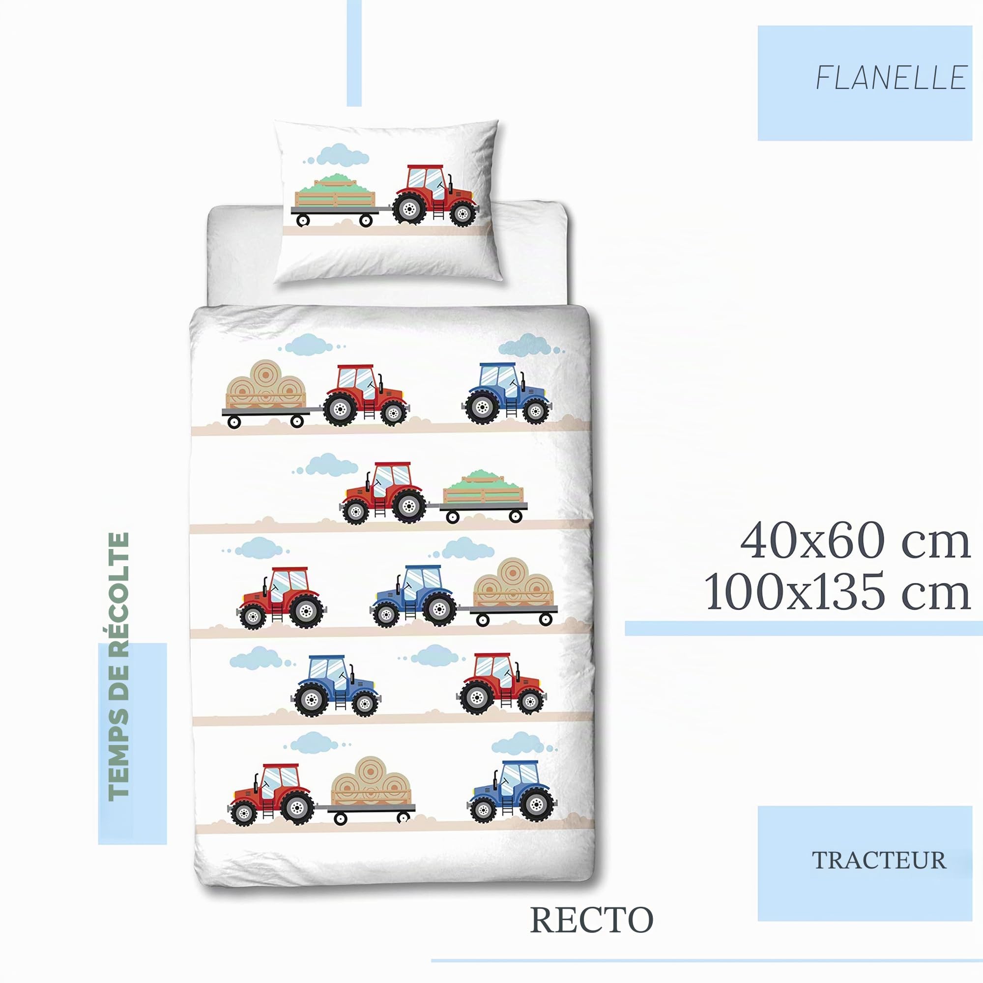 MTOnlinehandel Parure de lit complète pour Enfant et bébé - Flanelle - Housse de Couette 100 x 135 cm et taie d'oreiller 40 x 60 cm - en Coton Öko-Tex Standard