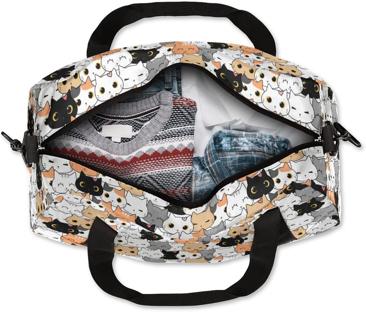 Cute Cats Kitten Duffel Bag for Kids - Sport Gym Overnight Weekender Tote Teen Dance Travel Gymnastic