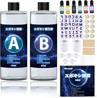 Epoxy Resin, 2 Liquid Resin, Large Capacity, 32.8 fl oz 948 ml / 33.1 oz 1,100 g, High Transparent, Yellowing Free, Bubble Free, Epoxy Resin Liquid, DIY Craft Supplies, Resin Art, Resin Accessories, Handmade Earrings, Keychain, Necklace 16.5 fl oz 474 ml x 2