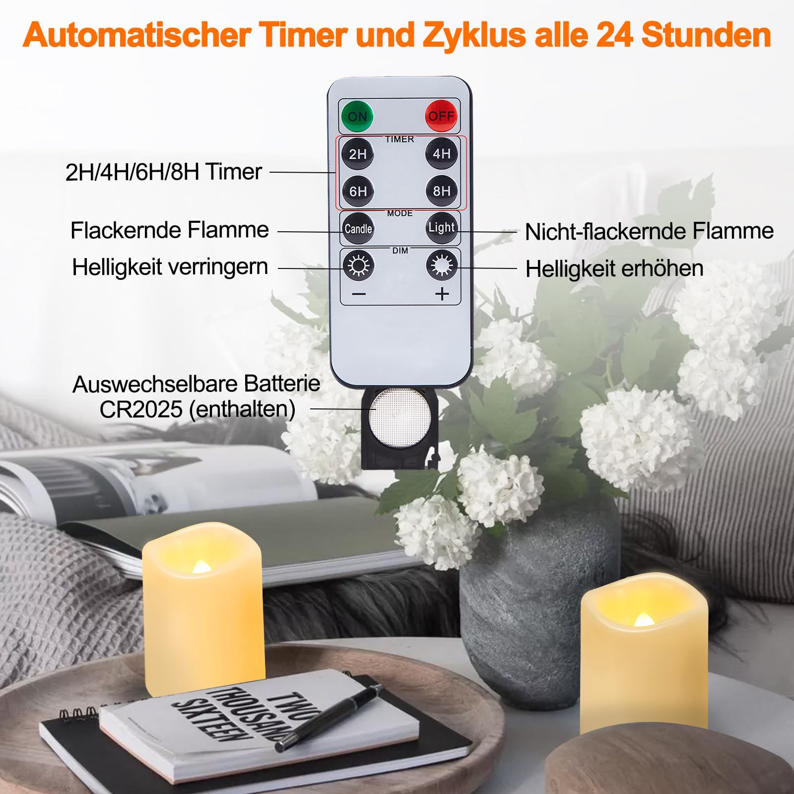 Candele Votive Senza Fiamma IMAGE – 12 Pezzi A LED Con Timer, 3,8x5,1 Cm, Durata 250+ Ore, Telecomando