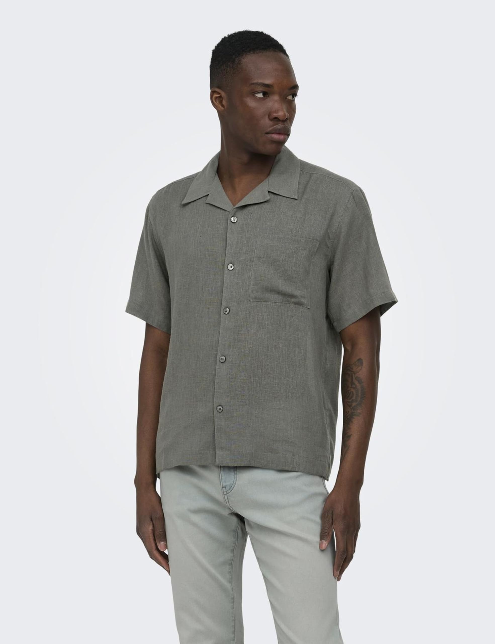 Only & Sons Herren Only & Sons Male Hawaii-Hemd Onslaurence Leinen Hawaii-Hemd Onslaurence Linen Resort Collar Ss Noos (1er Pack)