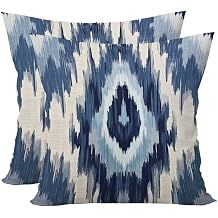 Mousus Set of 2 Decorative Throw Pillow Covers, Blue Grey Ikat Cushion Covers Pillow Case for Home Office Sofa Decor, Square 20 X 20 Inch