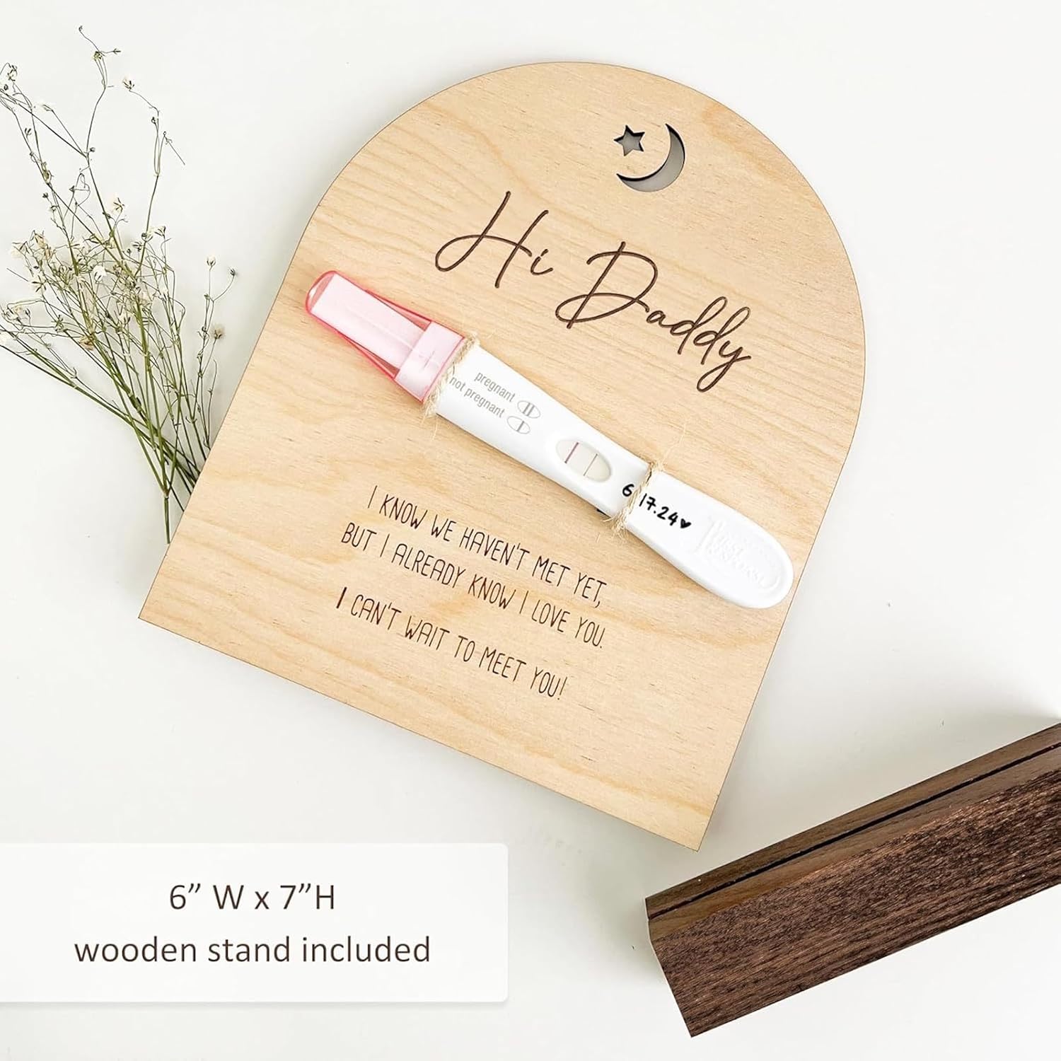 Pregnancy Announcement for Dad, Hi Daddy Wooden Sign Pregnancy Test Keepsake, Baby Surprise Reveal to Husband, Daddy to Be Gift for Pregnancy Announcement Ideas - Image 3