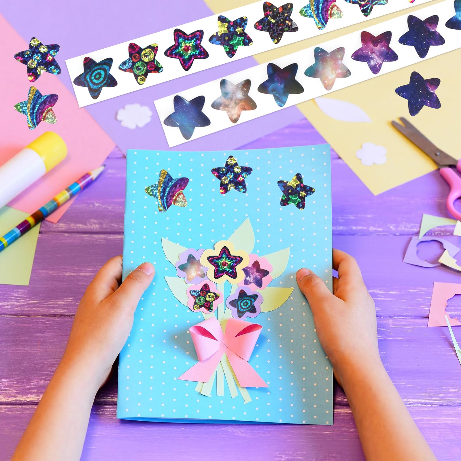1000 Pezzi Adesivi a Forma di Stella, Scintillanti Adesivi Bambini, 2,5cm Adesivi Motivazionali per La Scuola, La Casa e Le Attività Artigianali