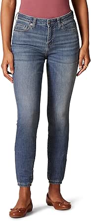 Amazon Essentials Vaqueros Ajustados Curvilíneos de Tiro Medio  colores interrumpidos Mujer, Lavado Medio, 50 Corto