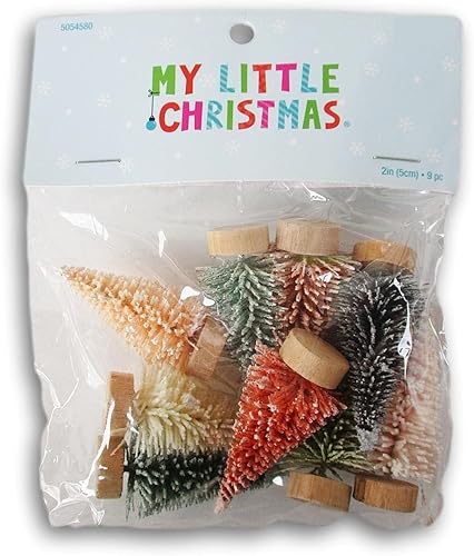 Mini pinos artificiales con bases para modelos de Navidad de mesa 2 pulgadas 9 piezas