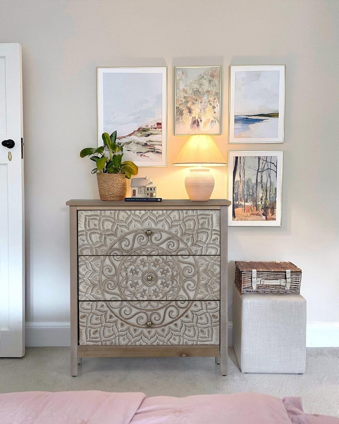 PHI VILLA Farmhouse Accent Cabinet with 3 Drawers - Rustic Vintage Entryway Chest Dresser, Handmade Storage (28.3x14.2x30.3")