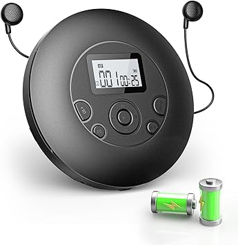 Portable CD Player for Home & Car-Rechargeable Discman CD Player with Anti-Skip, Large Backlit Screen, AUX Cable and Headphones, Supports CD/MP3/WMA/TF Card