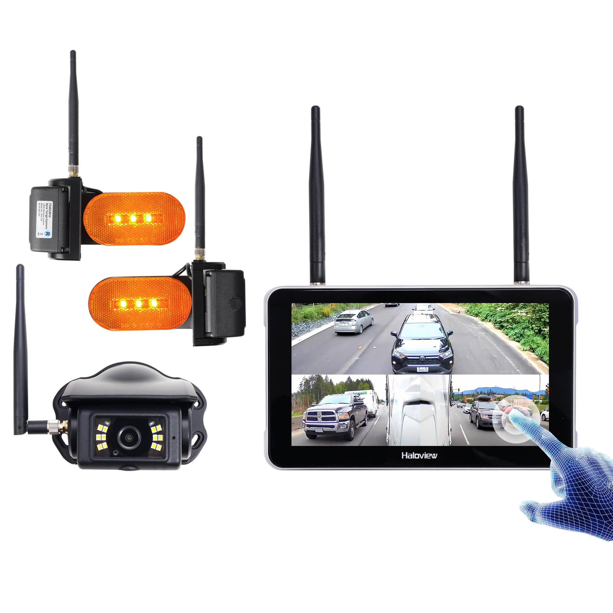 HaloviewByte Tango BT7 Touch Plus 1080P Wireless Backup Camera System with 3 Cameras & Touch Screen