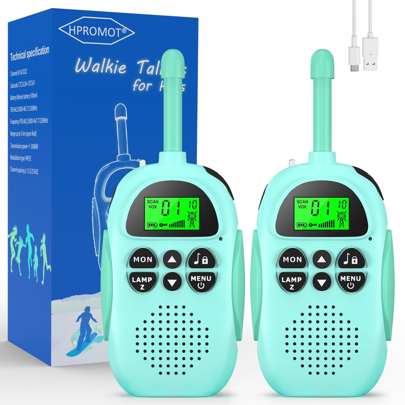 HPROMOT Walkie Talkies for Kids Rechargeable Toys for 3-12 Years Boys Girls,16 Channels 2 Way Radio Toy Christmas Birthday Gifts for Girls Boys Ages 3-12 Camping Hiking Outdoor Games