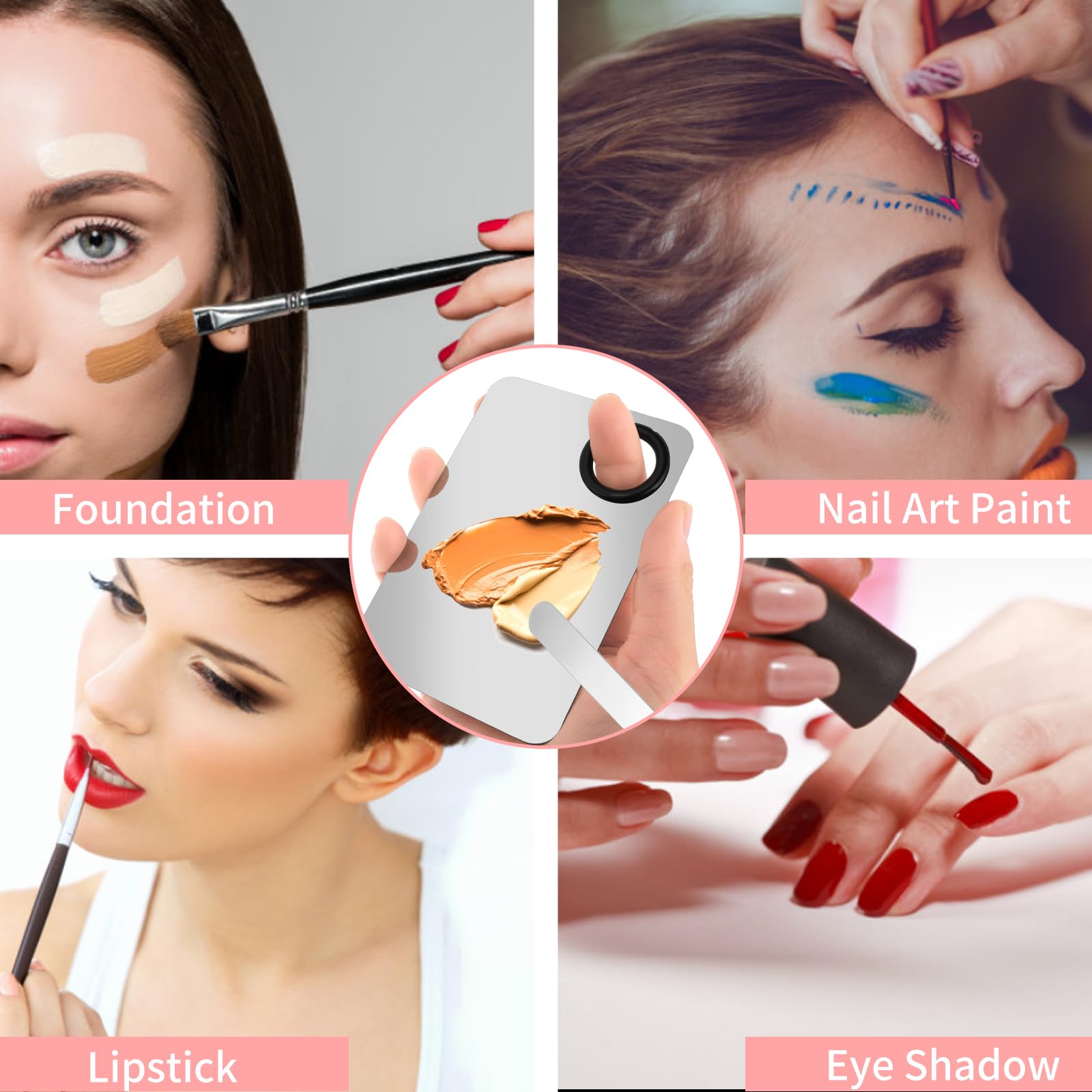 Set Spatola Per Fondotinta - Palette Per Miscelare Trucco In Acciaio Inossidabile Con Patula Trucco Coreano Miscelatore Portatile Per Palette Per Miscelare Fondotinta, Ombretti, Nail Art