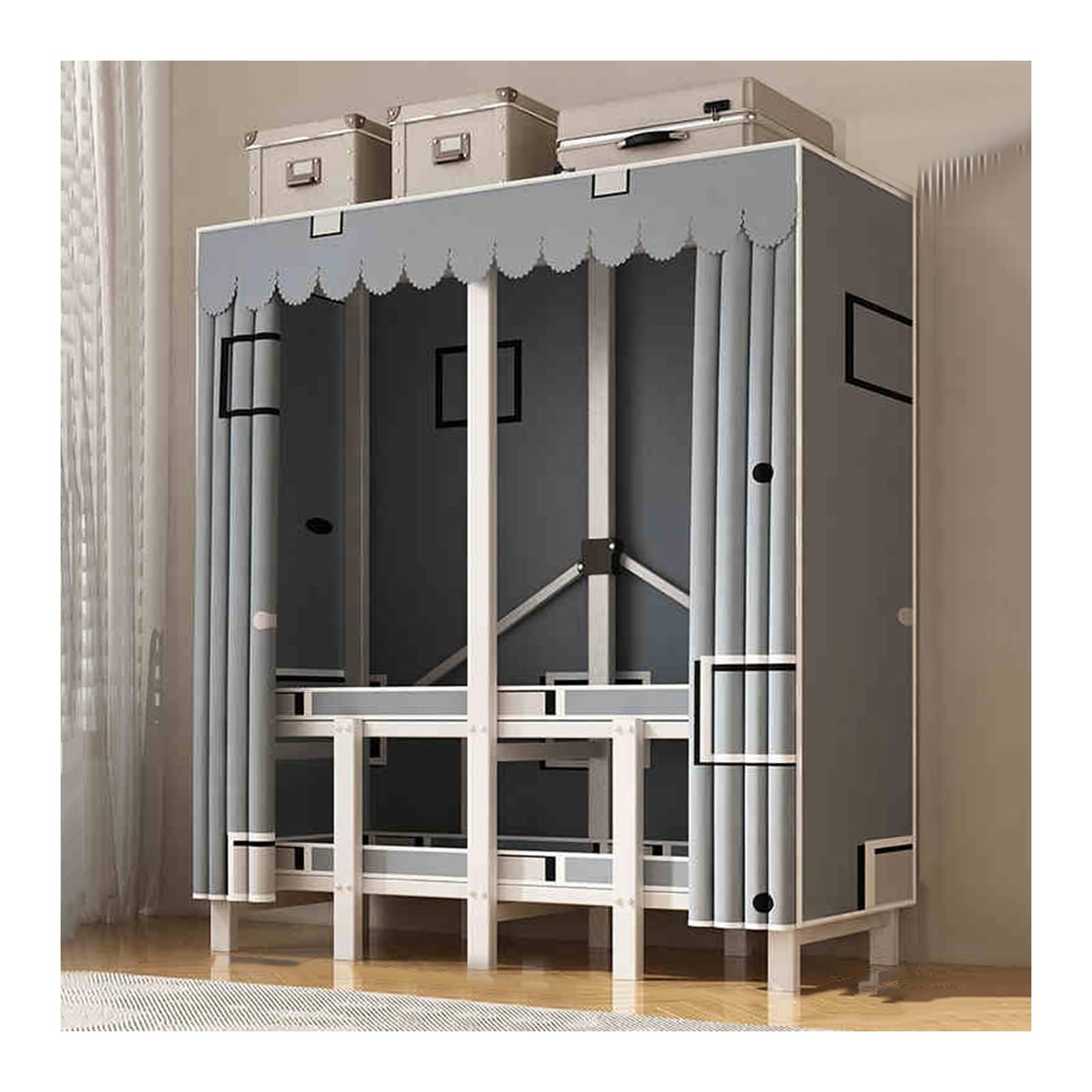 Armario portátil de tela 130x50x170cm con perchero de gran capacidad y almacenamiento plegable